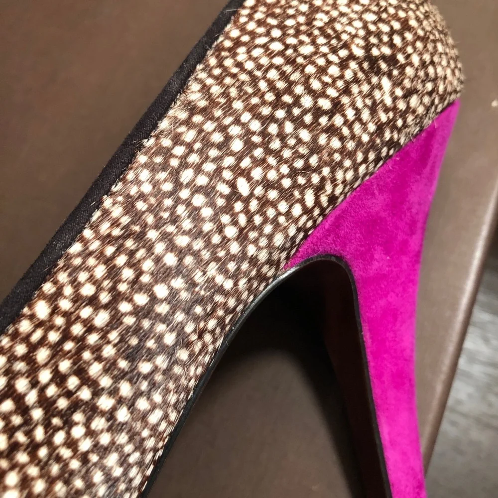 Enzo Angiolini Calf Hair Suede Platform Peep Toe Pumps - Picture 3 of 8